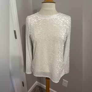 WHBM White Scoop Neck Velvet Burnout Long Sleeve Shirt NWT Sz S